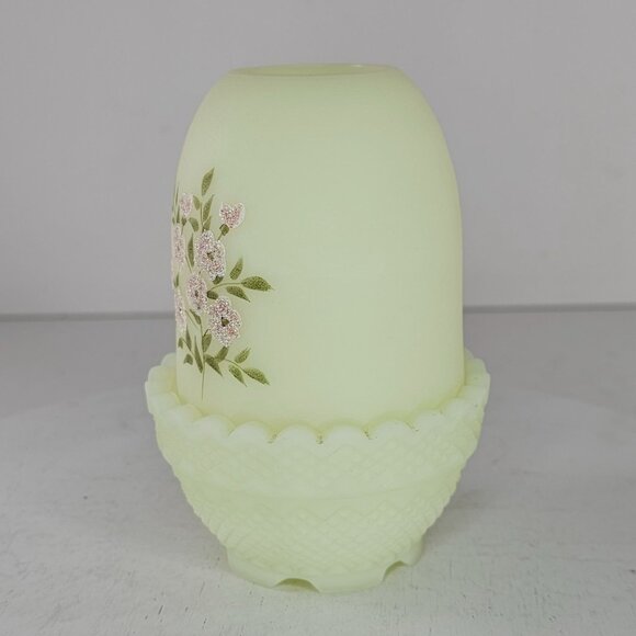 Vintage Fenton Custard Glass Fairy Lamp Hand Painted Floral Design GLOWS! - Picture 6 of 11